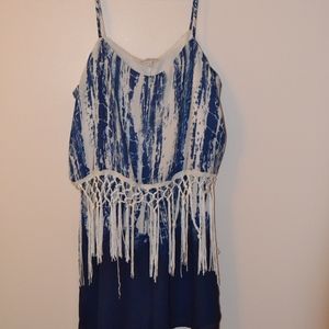 Women's Navy Blue and White Tassel Romper